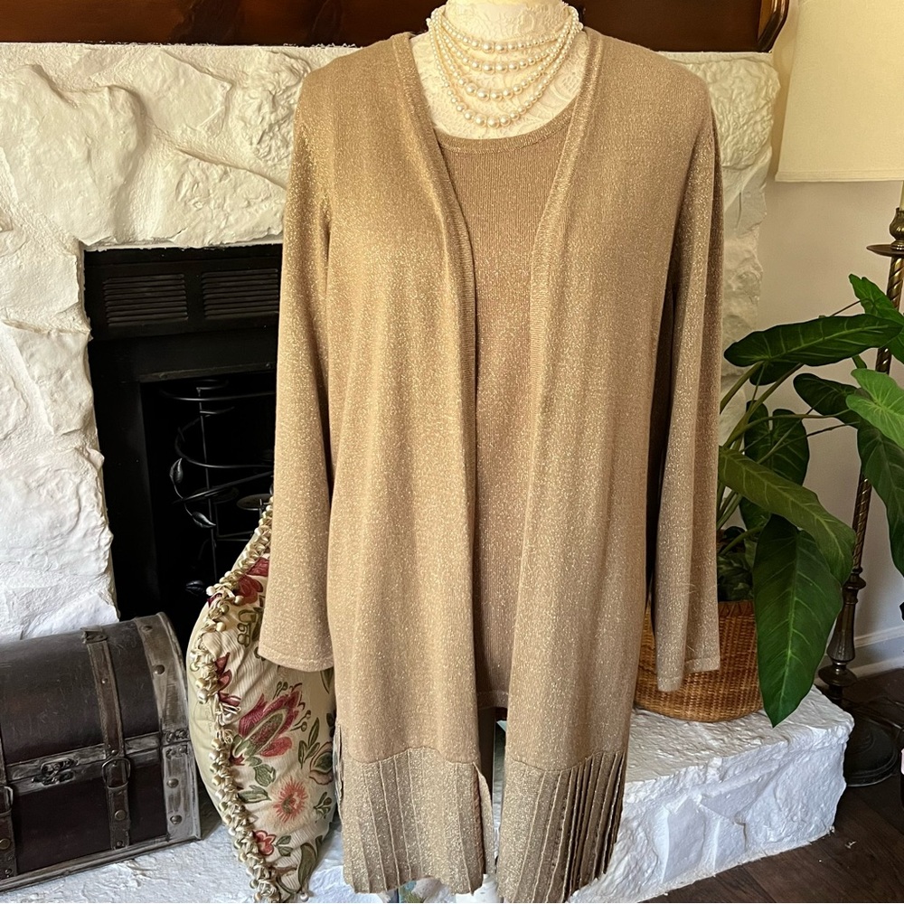 Chico's Cardigan Metallic Gold Sweater Size 12P